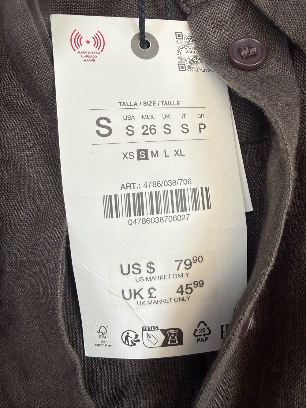 NWT Zara Relaxed Linen shirt Brown - Picture 7 of 7